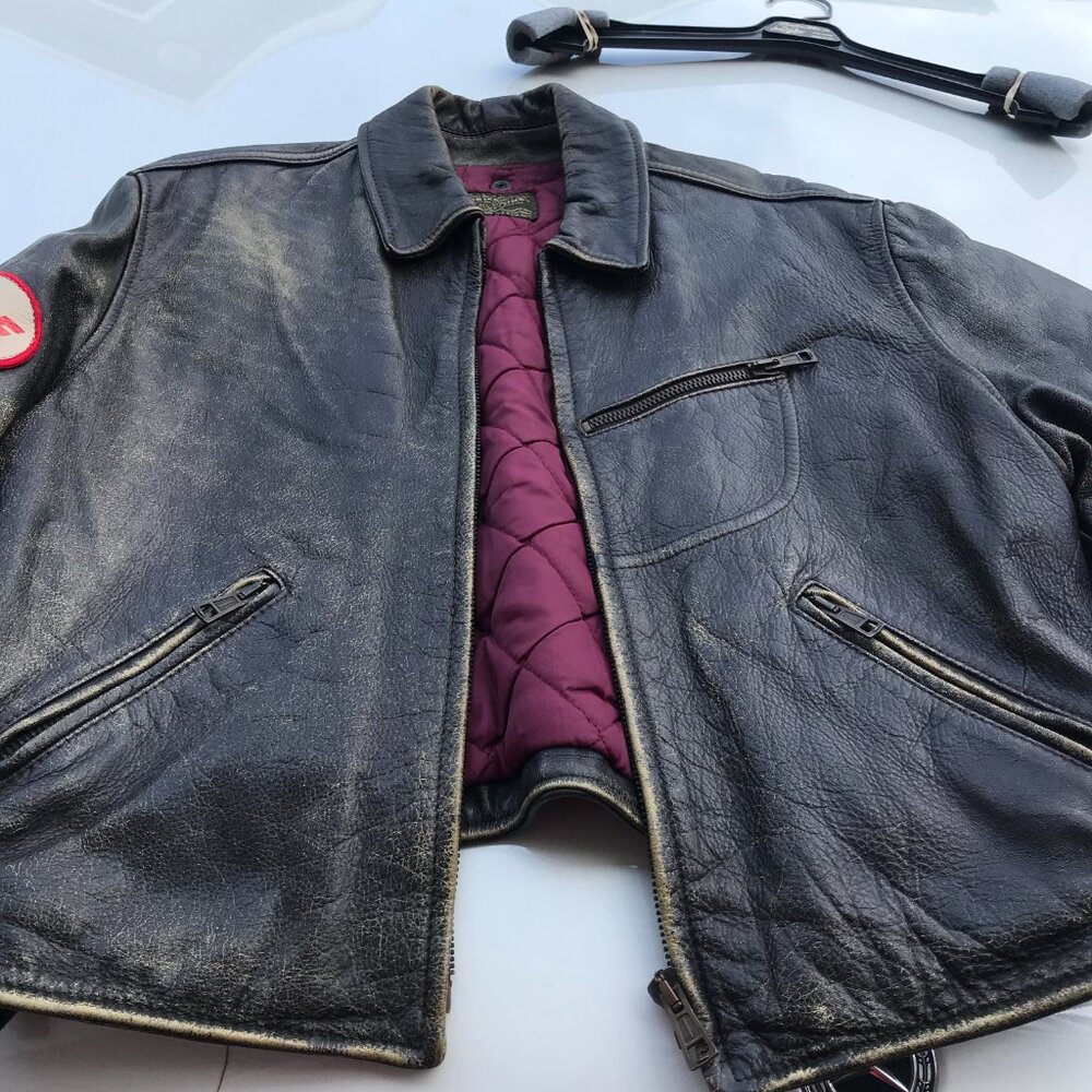 Leather racer Jacket by Americanino. 1985. NEW! Very Rare and heavy.